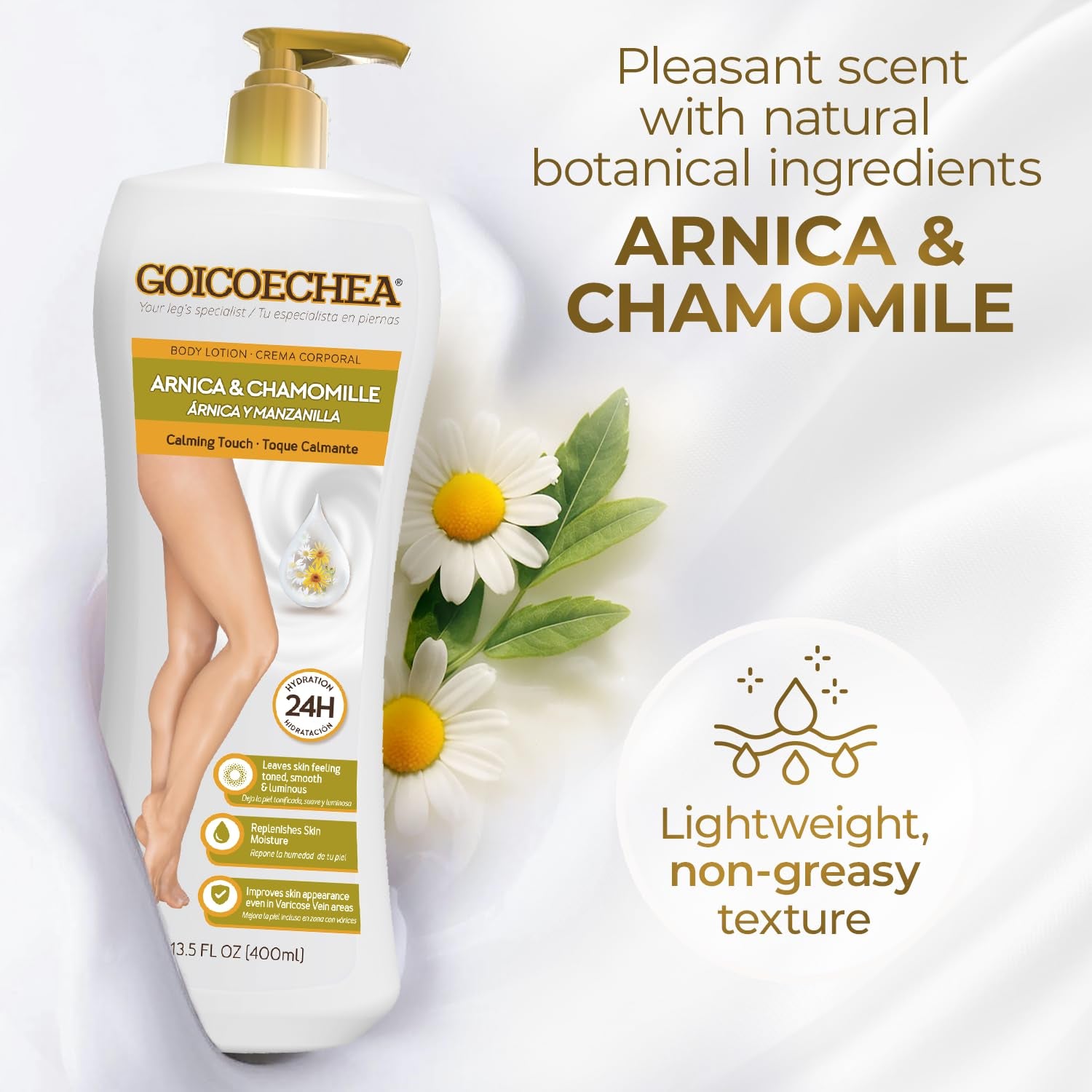 Arnica & Chamomile Body Lotion | Soothes Tired Legs; Hydrates & Refreshes Skin; Non-Greasy Daily Formula; Varicose Veins Cream; Improves Appearance of Varicose Veins, 13.5 Oz, 1-Pack